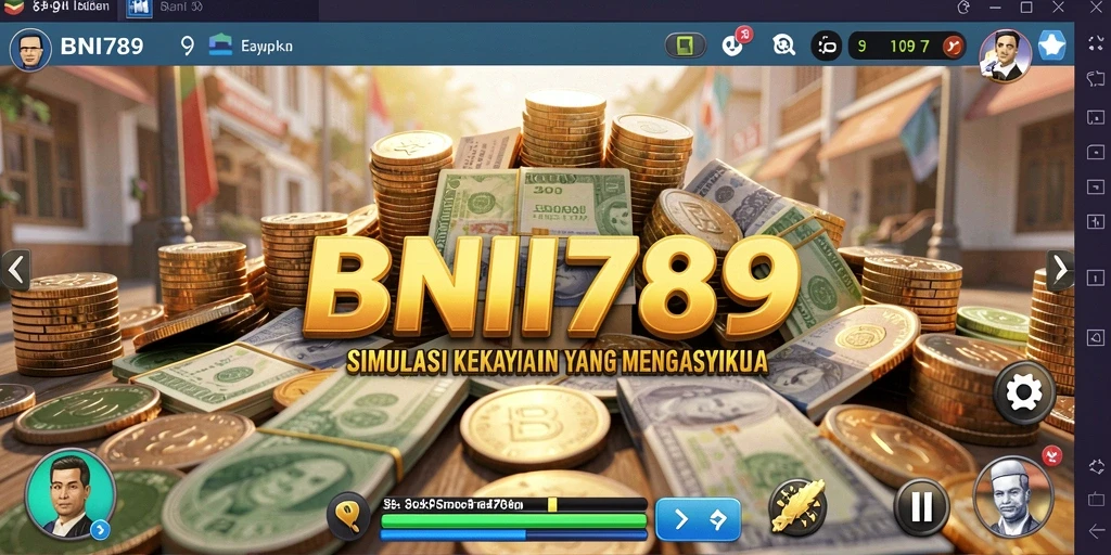 Screenshot utama BNI789 menunjukkan pemain sedang mengelola bisnis dalam simulasi.