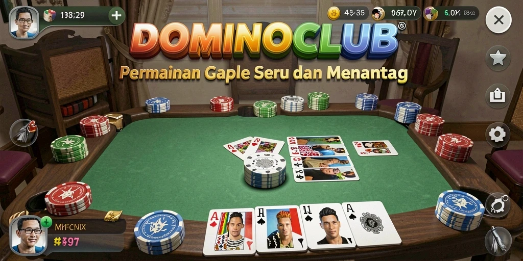 Screenshot gameplay menarik dari DOMINOCLUB yang menunjukkan suasana bermain Gaple.