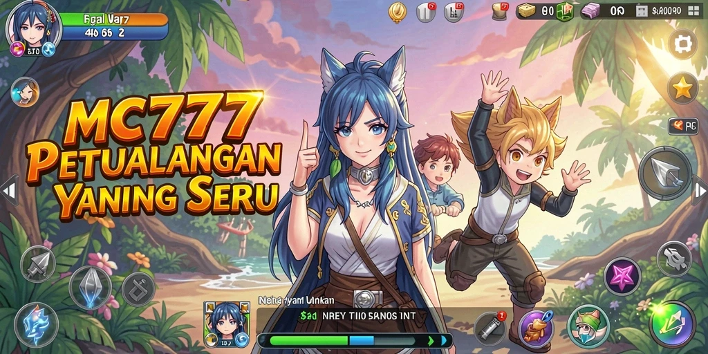 Tangkapan layar utama MC777 menunjukkan aksi seru karakter Anime.