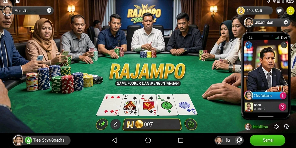 Tampilan gameplay seru dari RAJAMPO yang menampilkan keseruan permainan Poker.