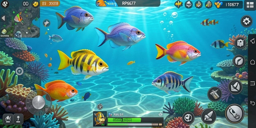 Screenshot utama menampilkan aksi seru dalam gameplay Tembak Ikan di RP6677.